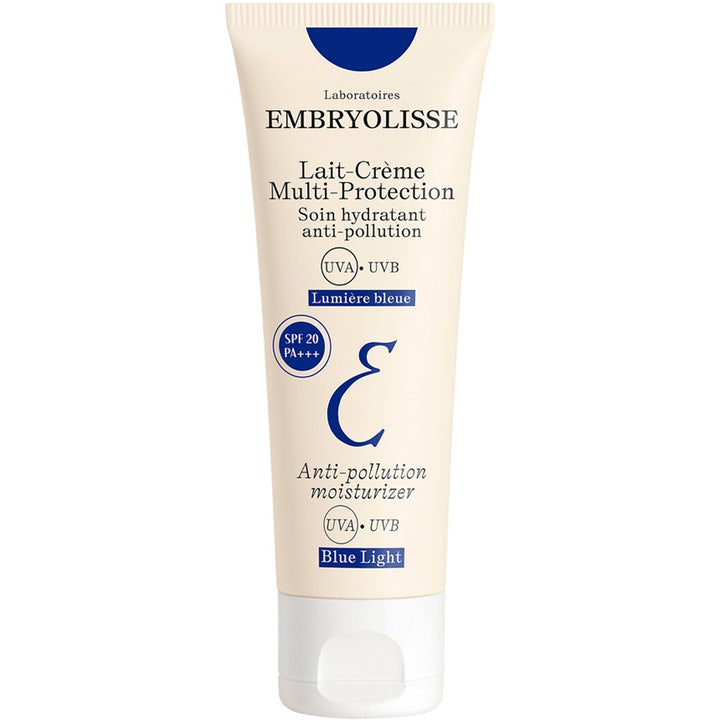 Embryolisse Lait-Crème Multi-Protection beskyttende fugtcreme med SPF 20 i beige tube med hvidt låg.