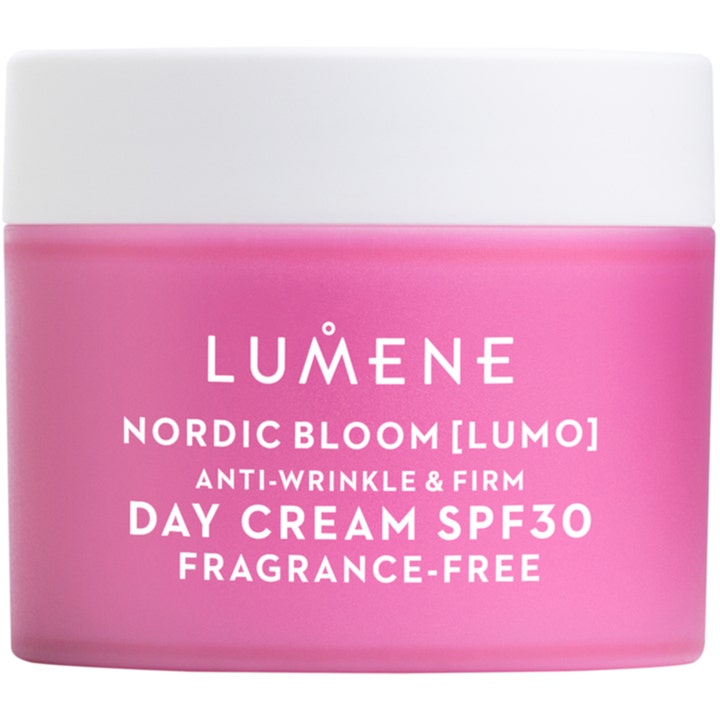 Lumene Nordic Bloom Lumo Day Cream SPF30 50 ml opstrammende parfumefri dagcreme i lyserød krukke med hvidt låg