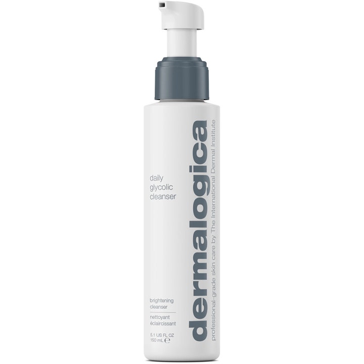 Dermalogica Daily Glycolic Cleanser 150 ml eksfolierende ansigtsvask i hvid plastflaske med grå pumpe