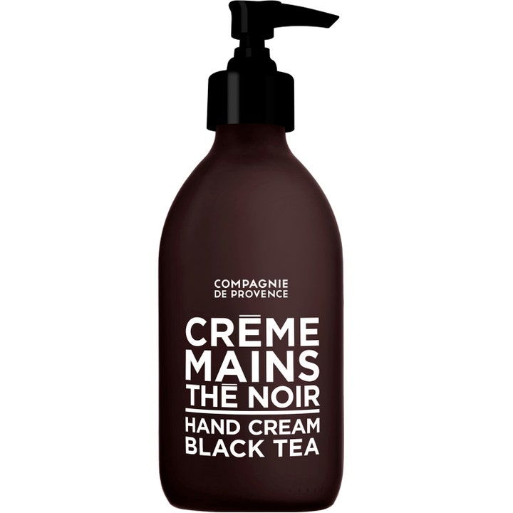 Compagnie de Provence Black Tea Hand Cream fugtgivende håndcreme i en mørkebrun mat flaske med sort pumpe
