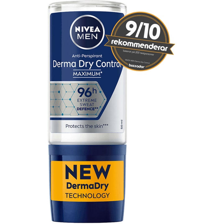NIVEA Derma Dry Maximum Protection 50 ml roll-on deodorant i glasemballage med Buzzador-mærke