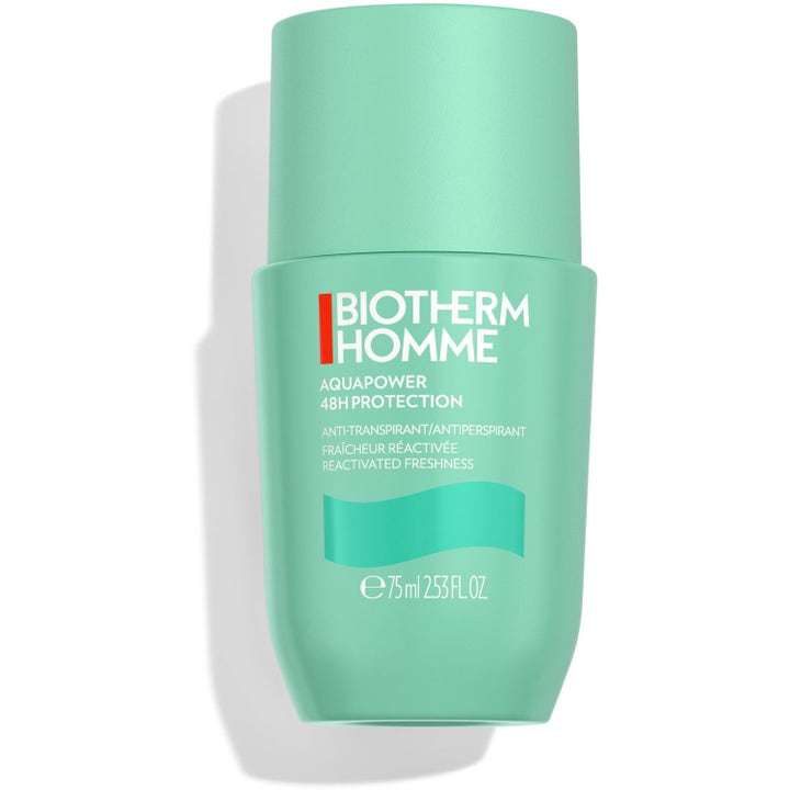 Biotherm Homme Aquapower 75 ml roll-on deodorant i mintgrøn emballage der giver 48 timers friskhed.