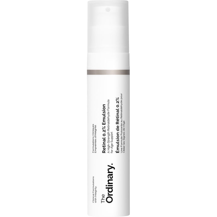 The Ordinary Retinal 0.2% Emulsion 15ml serum mod rynker i stilren hvid pumpeflaske med gennemsigtigt låg