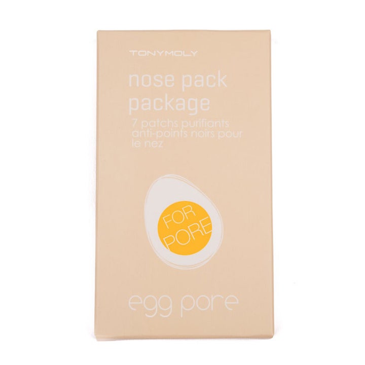 TonyMoly Egg Pore Nose Pack 7 stk rensende næsemasker i beige papæske med hvidt ægmotiv til uren hud