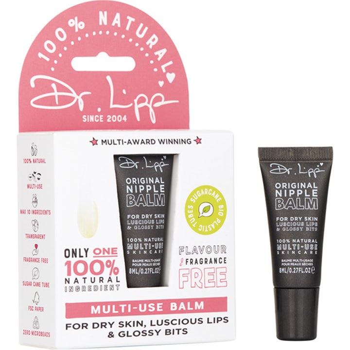 Dr.Lipp Original Nipple Balm 8 ml fugtgivende læbeprodukt i sort tube ved siden af hvid æske