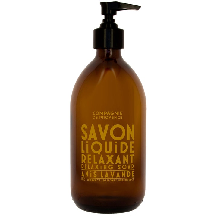 Compagnie de Provence Savon Liquide Relaxant Anis Lavande 500ml afslappende flydende sæbe i brun glasflaske med sort pumpe