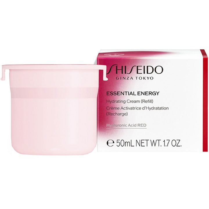 Shiseido Essential Energy Hydrating Cream Refill 50 ml fugtgivende ansigtscreme i lyserød beholder og æske