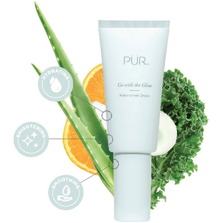 PÜR Go With The Glow Niacinamide Drops 30 ml udglattende serum med niacinamid vist med aloe vera og appelsin