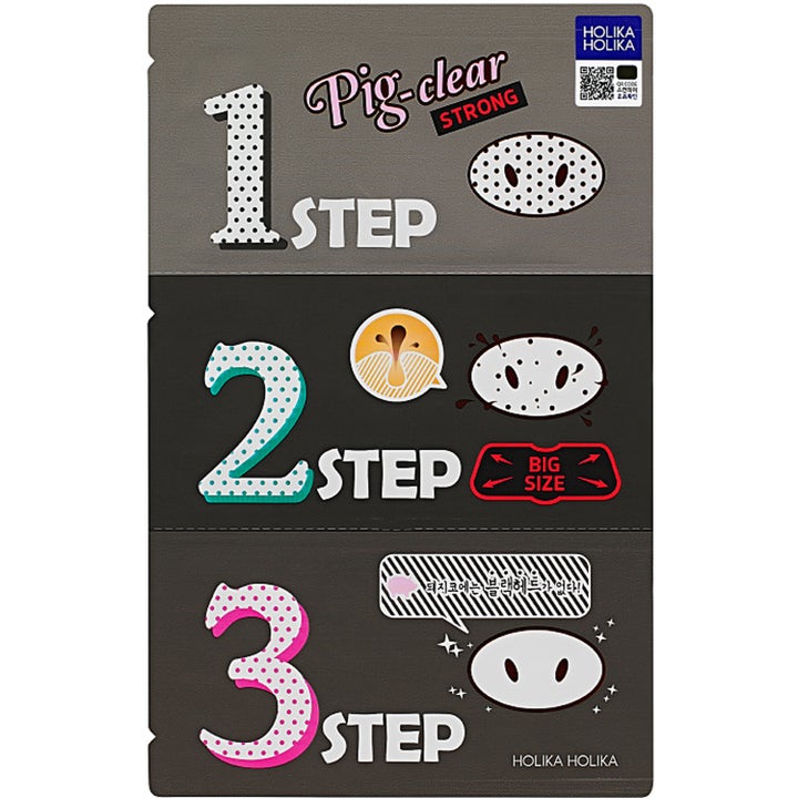 Holika Holika Pig-clear Strong 3-step rensende næsemaske mod hudorme i grå og sort pakke med store tal