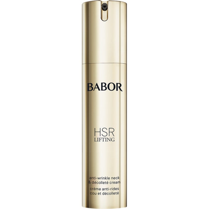 Babor HSR Lifting Anti-Wrinkle Neck & Décolleté Cream 50ml opstrammende creme i guld metallisk pumpeflaske.