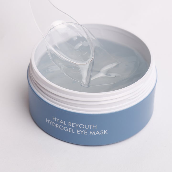 Dr. Ceuracle Hyal Reyouth Hydrogel Eye Mask 60 stk fugtgivende øjenmaske i blå krukke med klar gelmaske på spatel