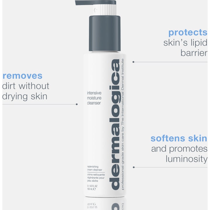 Dermalogica Intensive Moisture Cleanser 150 ml fugtgivende ansigtsrens i grå æske med blåt mønster
