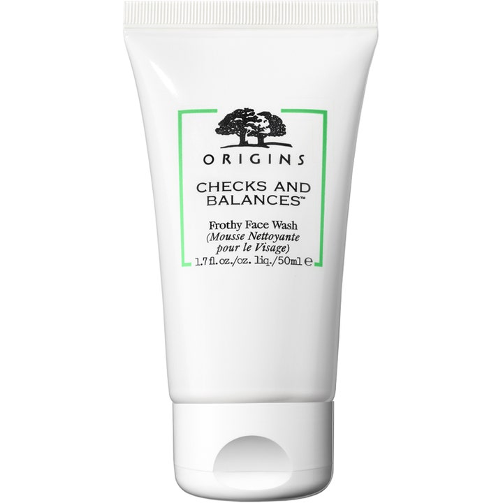 Origins Checks and Balances Frothy Face Wash 50 ml skummende ansigtsvask i hvid tube med grønne detaljer