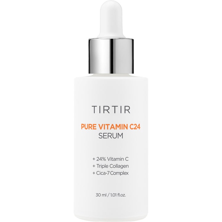 TIRTIR Pure Vitamin C24 Serum 30 ml glødgivende ansigtsserum i hvid flaske med sølvfarvet låg og pipette