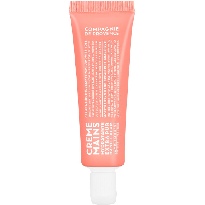 Compagnie de Provence Hand Cream Pink Grapefruit fugtgivende håndcreme i ferskenfarvet tube med hvidt låg