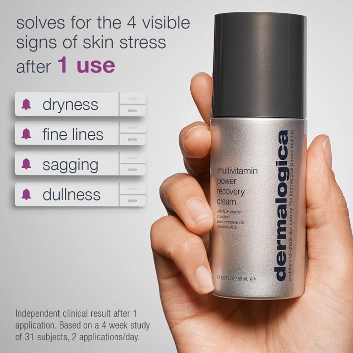 Dermalogica MultiVitamin Power Recovery Cream 50 ml natcreme i sølvflaske modvirker tørhed og fine linjer.